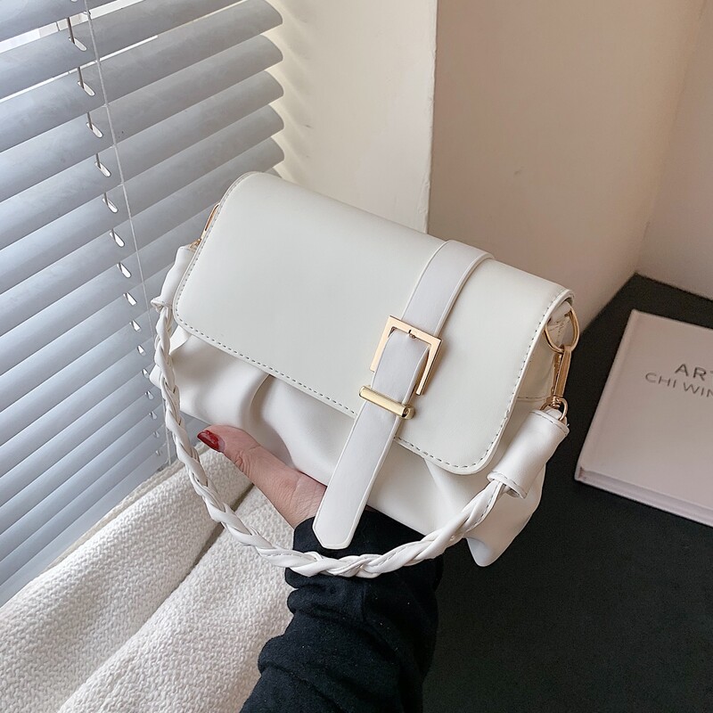 

Ruched Chain Shoulder Bag, White