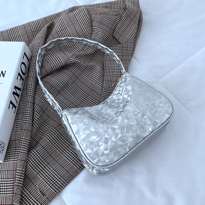 

Geometric Pattern Baguette Bag, Silver