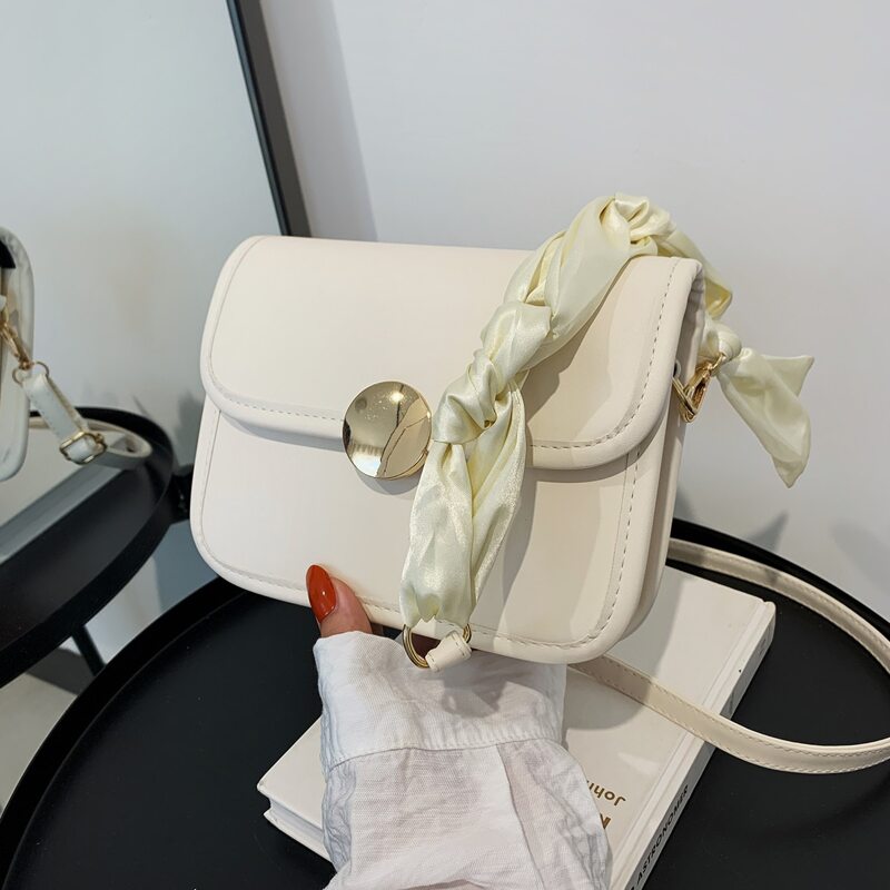 

Metal Lock Flap Crossbody Bag, White