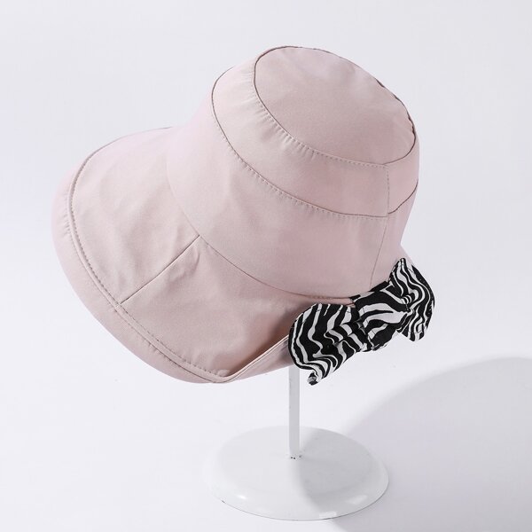 

Zebra Striped Bow Decor Bucket Hat, Beige