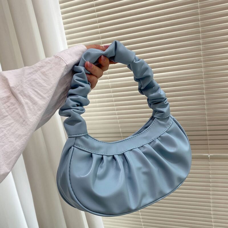 

Ruched Baguette Bag, Blue