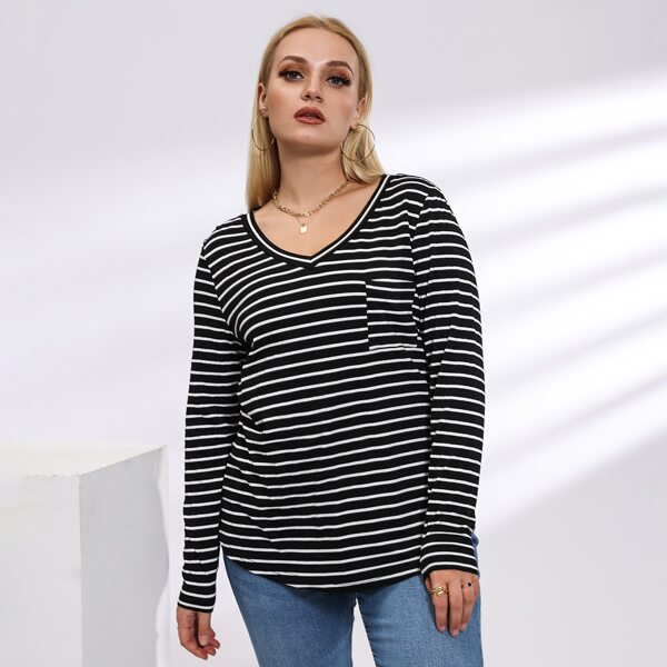 

Plus Stripe Curved Hem Tee, Black