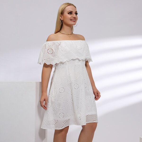 

Plus Schiffy Off Shoulder A-line Dress, White