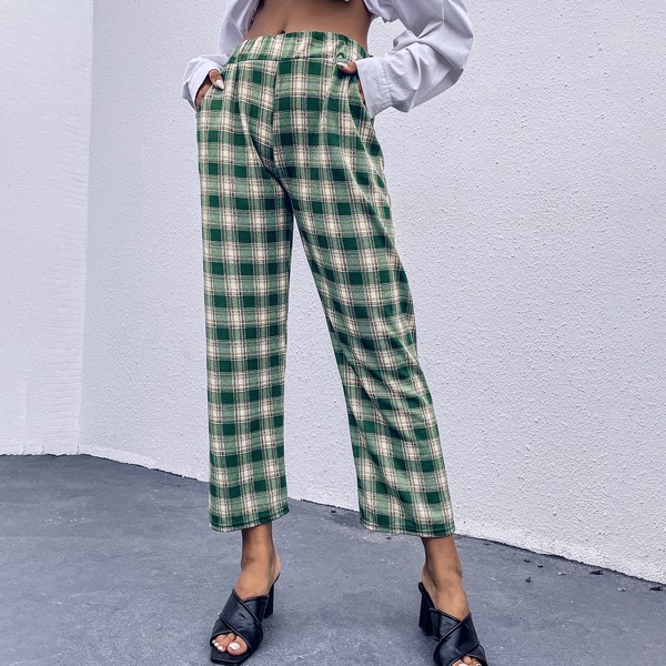

Plaid Slant Pocket Pants, Multicolor