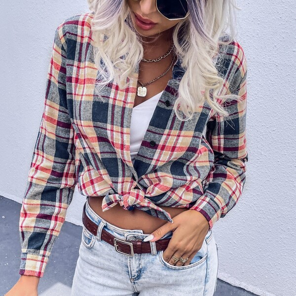 

Plaid Button Front Blouse, Multicolor