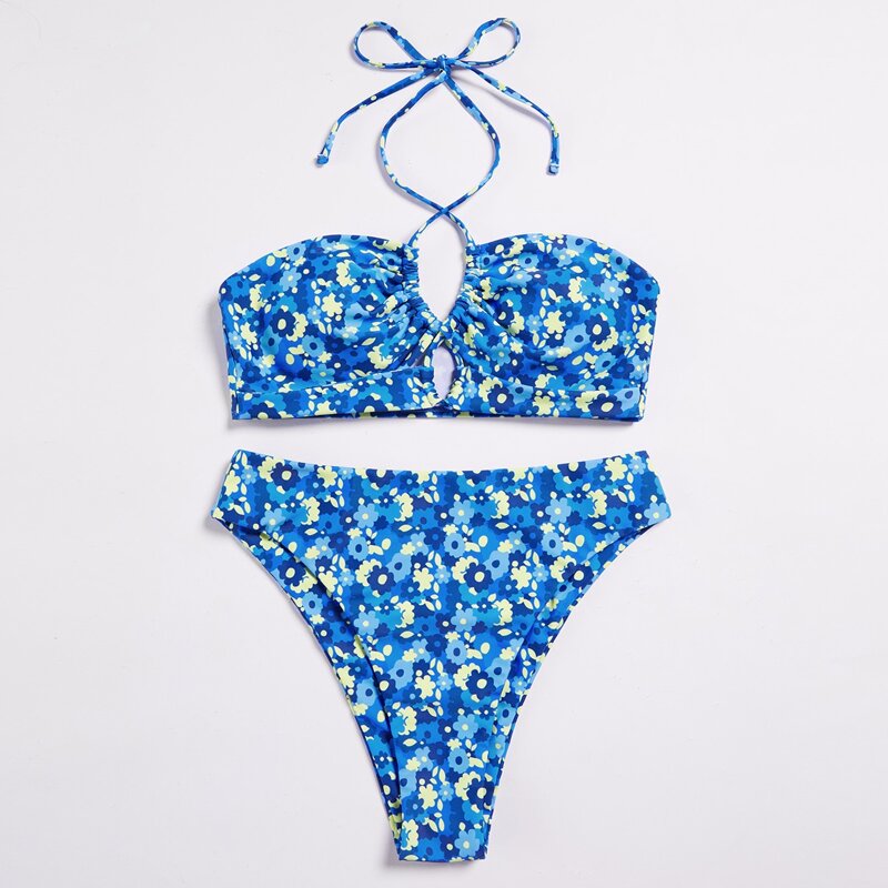 

Floral Halter High Waisted Bikini Swimsuit, Multicolor