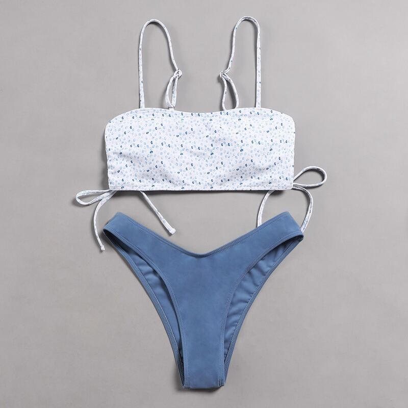 

Graphic Drawstring Side Bikini Swimsuit, Multicolor