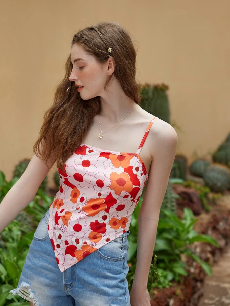 ROMWE Floral Graphic Bandana Crop Cami - Multicolor - View 1