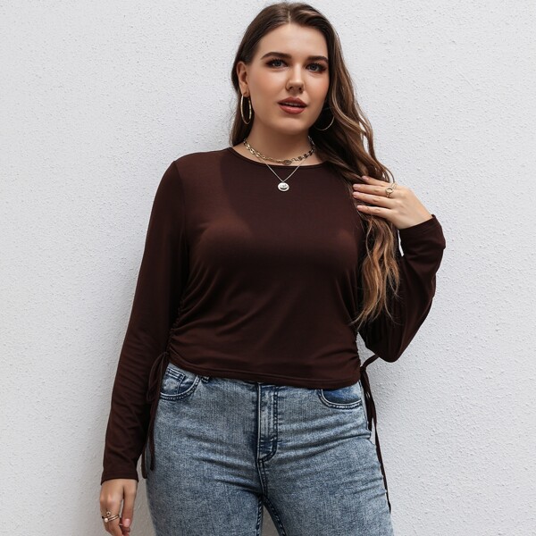 

Plus Drawstring Side Tee, Coffee brown