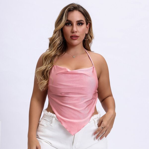 

Plus Tie Backless Halter Top, Pink
