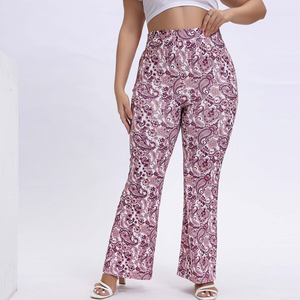 

Plus Paisley Print Flare Leg Pants, Multicolor