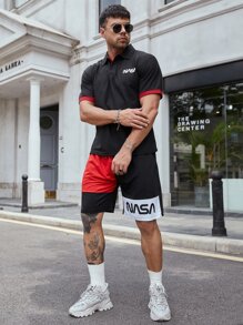 Manfinity 男士鬆身字母圖形拼色運動短褲 - 彩色 - 查看 5