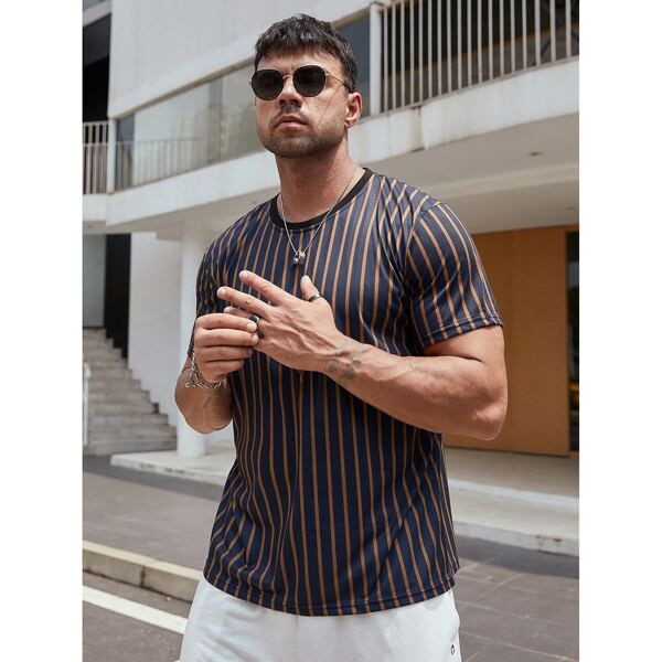

Men Striped Crew Neck Tee, Multicolor