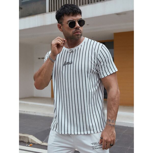 

Men Striped Letter Graphic Tee, White