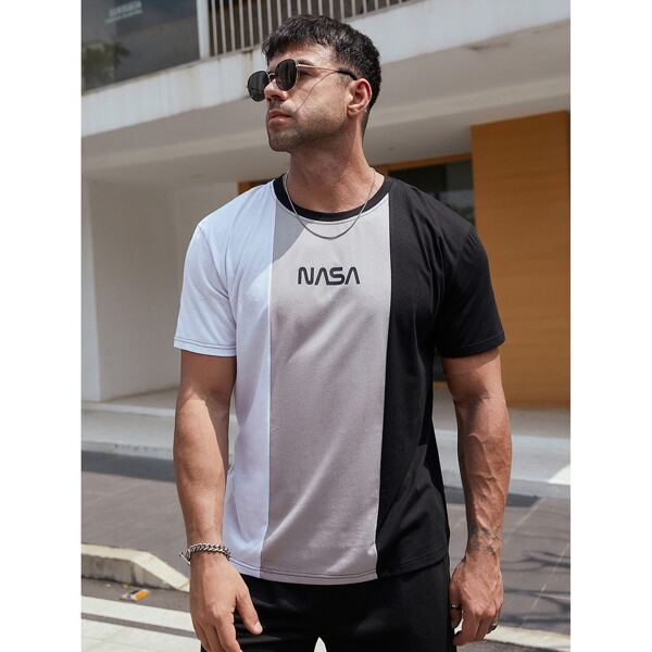 

Men Color Block Letter Tee, Multicolor