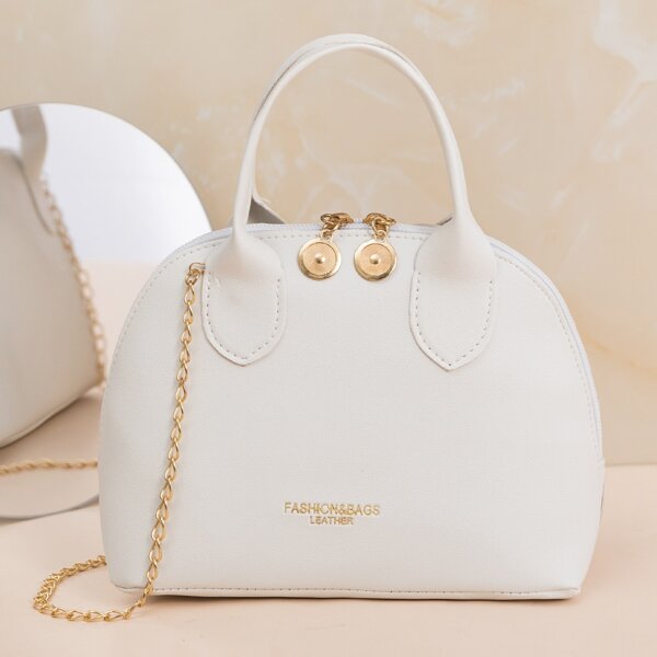 

Letter Graphic Chain Dome Bag, White