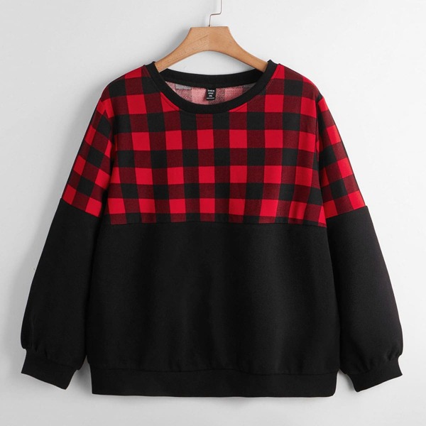 

Plus Gingham Panel Pullover, Multicolor