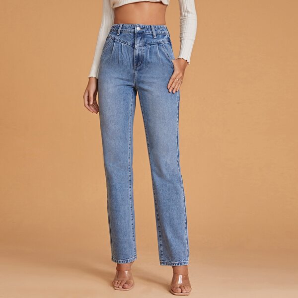 

High Waist Stone Wash Slant Pocket Jeans, Light wash