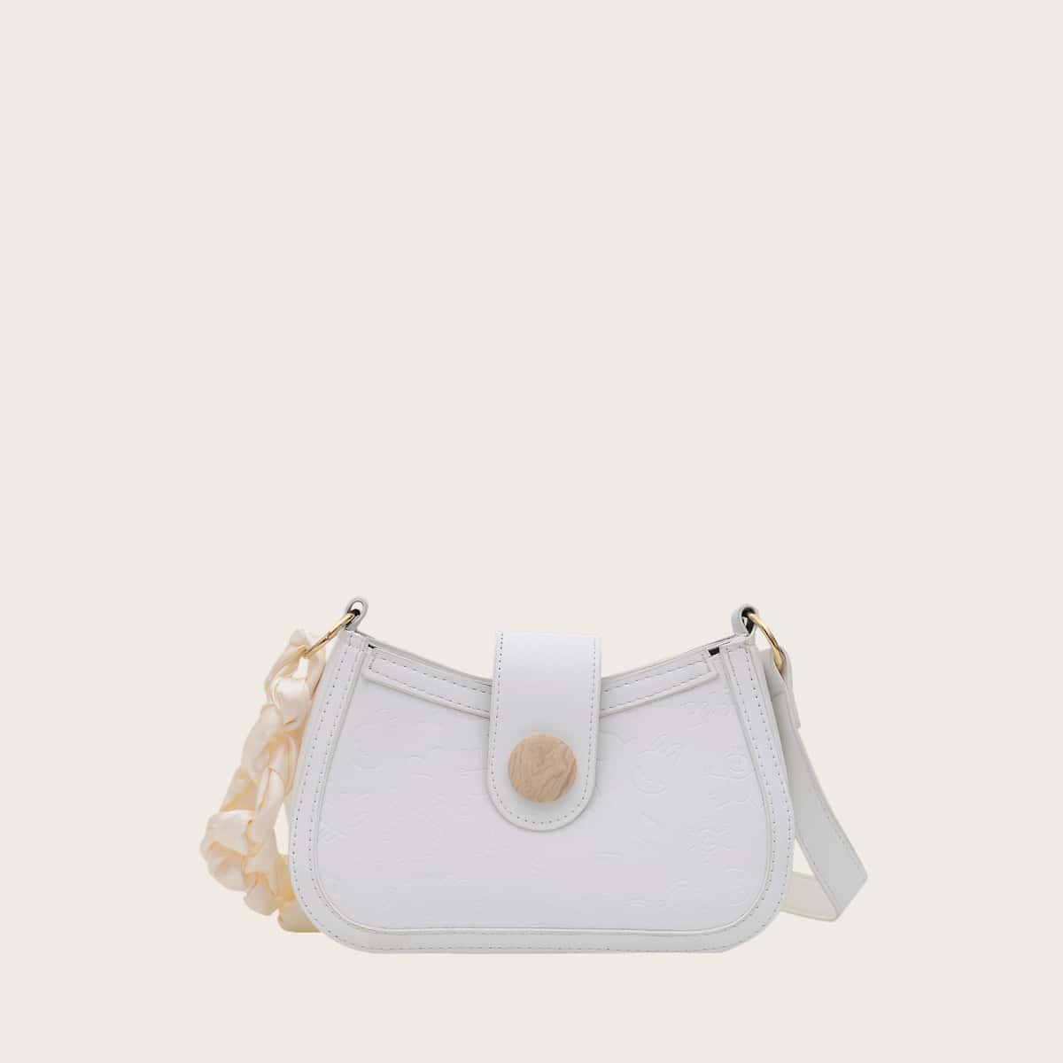 

Cartoon Embossed Shoulder Bag, White
