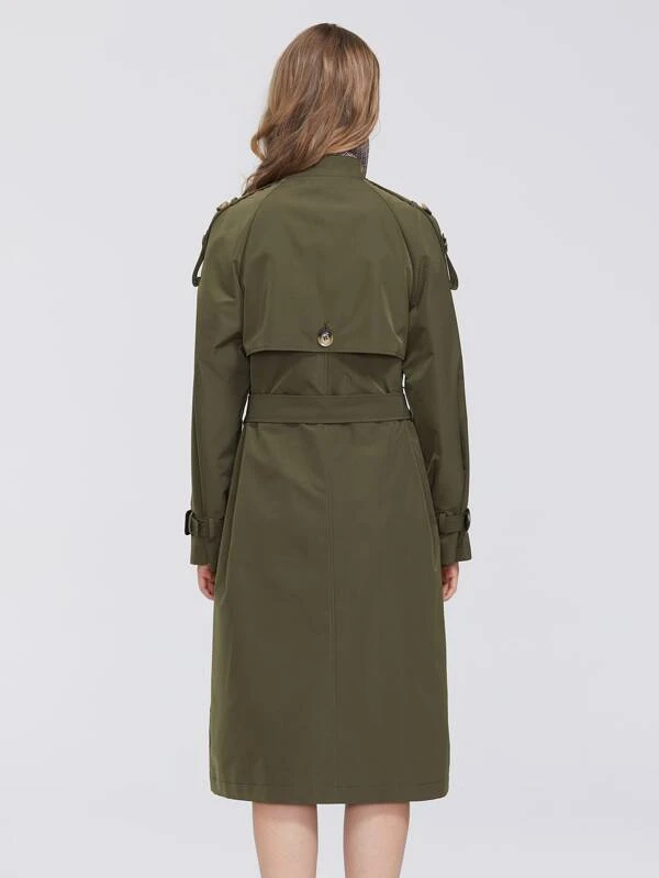 Lapel Collar Buckle Detail Belted Trench Coat Shein Eur Lapel Collar Buckle Detail Belted, Trench Coat Buckle Collar