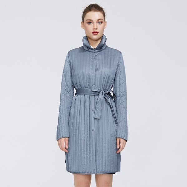 

Single Breasted Belted Winter Coat, Dusty blue