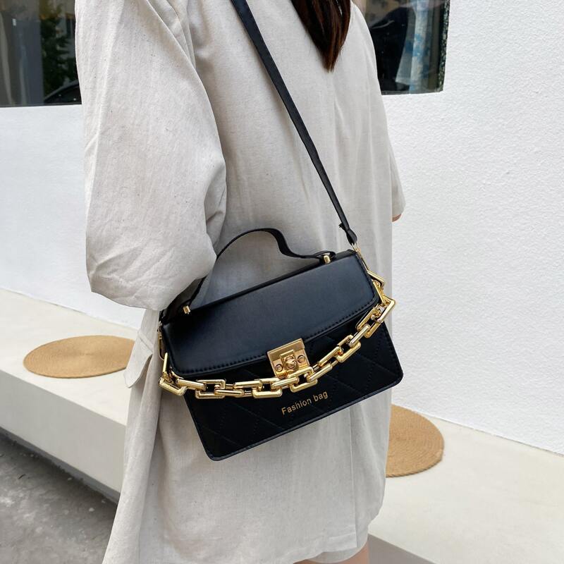 

Chain Decor Satchel Bag, Black