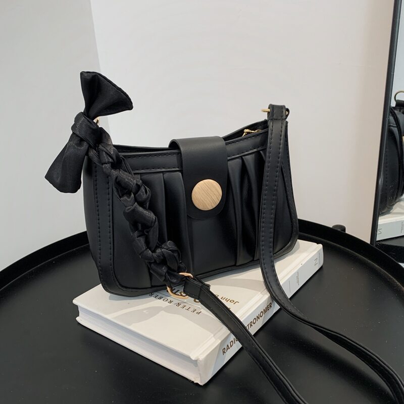 

Twilly Scarf Decor Ruched Design Shoulder Bag, Black
