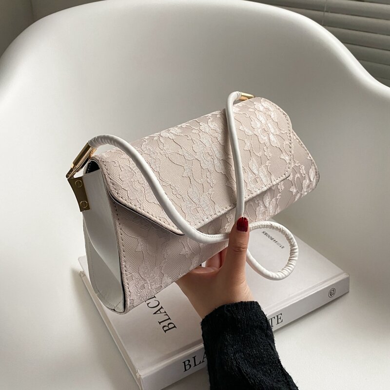 

Lace Panel Flap Shoulder Bag, Khaki