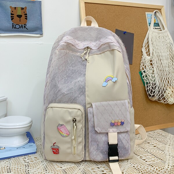 

Buckle Decor Pocket Front Functional Backpack, Multicolor