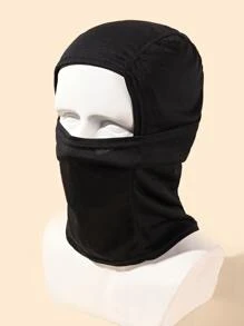 Men Solid Hat With Neck Gaiter - Black - View 1