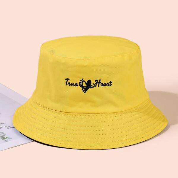

Letter Embroidered Bucket Hat, Yellow