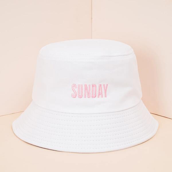 

Letter Embroidered Bucket Hat, White