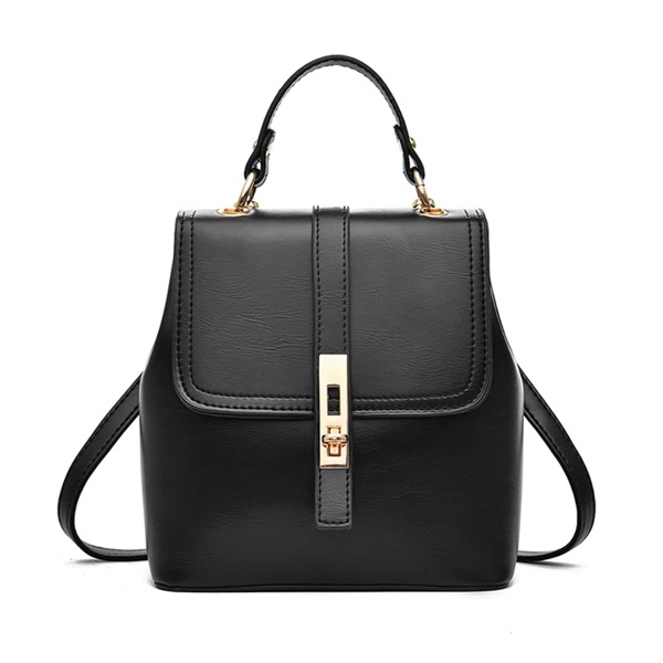 

Minimalist Metal Detail Twist Lock Backpack, Black