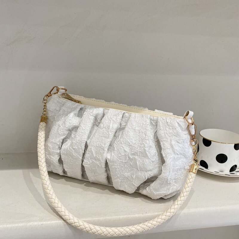 

Top Handle Ruched Bag, White