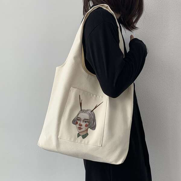

Figure Graphic Tote Bag, Beige