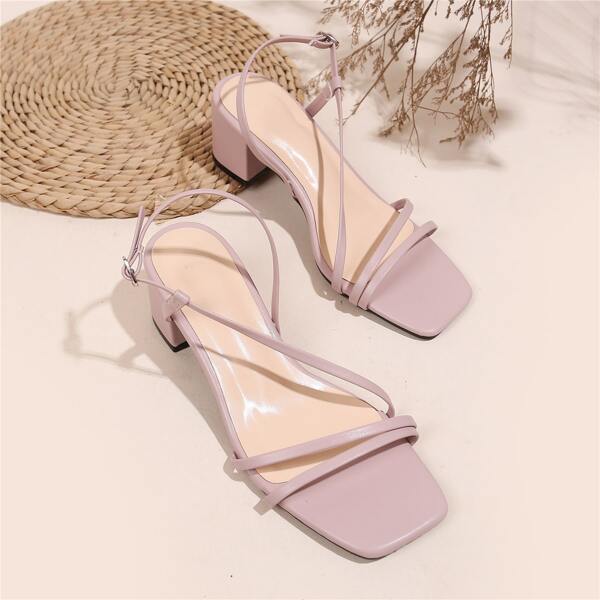

Minimalist Chunky Heeled Strappy Sandals, Pink