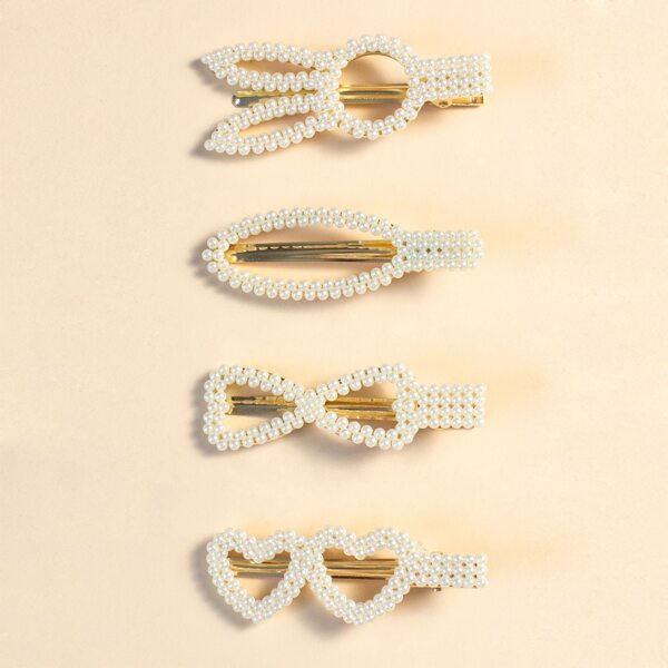 

4pcs Toddler Girls Faux Pearl Decor Hair Clip, White