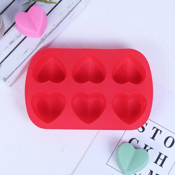 1pc 6 Grid Heart Cake Mold, Red