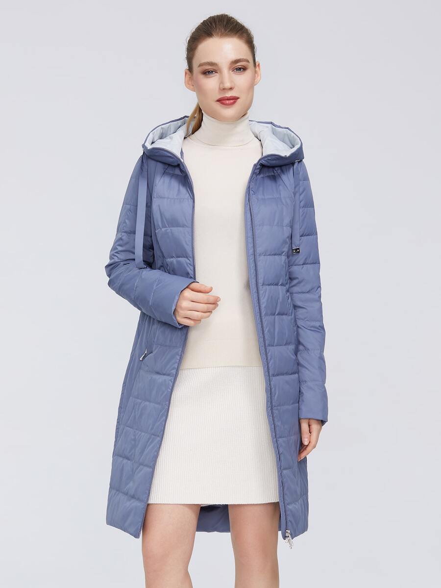 Áo khoác độn có dây kéo phía trước - Màu xanh bụi bặm - Xem 1