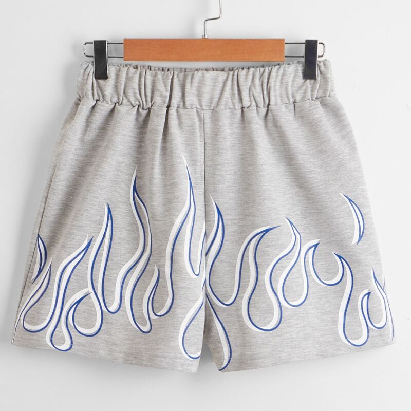 

Fire Graphic Track Shorts, Grey