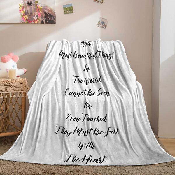 

Slogan Graphic Warm Plush Flannel Throw, Black and white