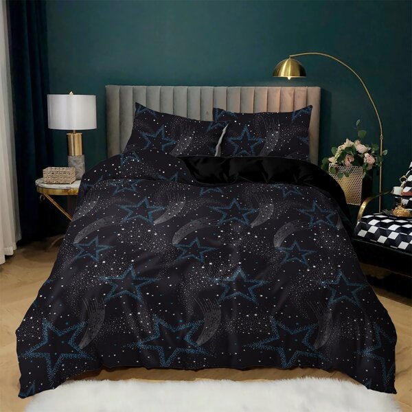 

Star Print Duvet Cover Set Without Filler, Black