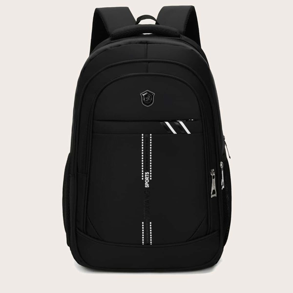 

Men Badge Decor Backpack, Black