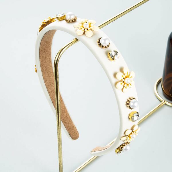 

Faux Pearl & Flower Decor Headband, Beige