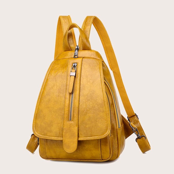 

Minimalist Zipper Front Flap Backpack, Yellow
