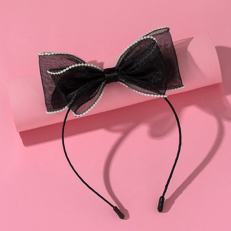 

Faux Pearl Decor Bow Headband, Black
