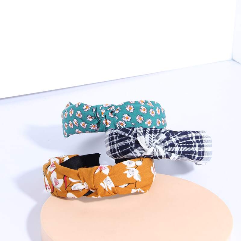

3pcs Floral Knot Headband, Black and white