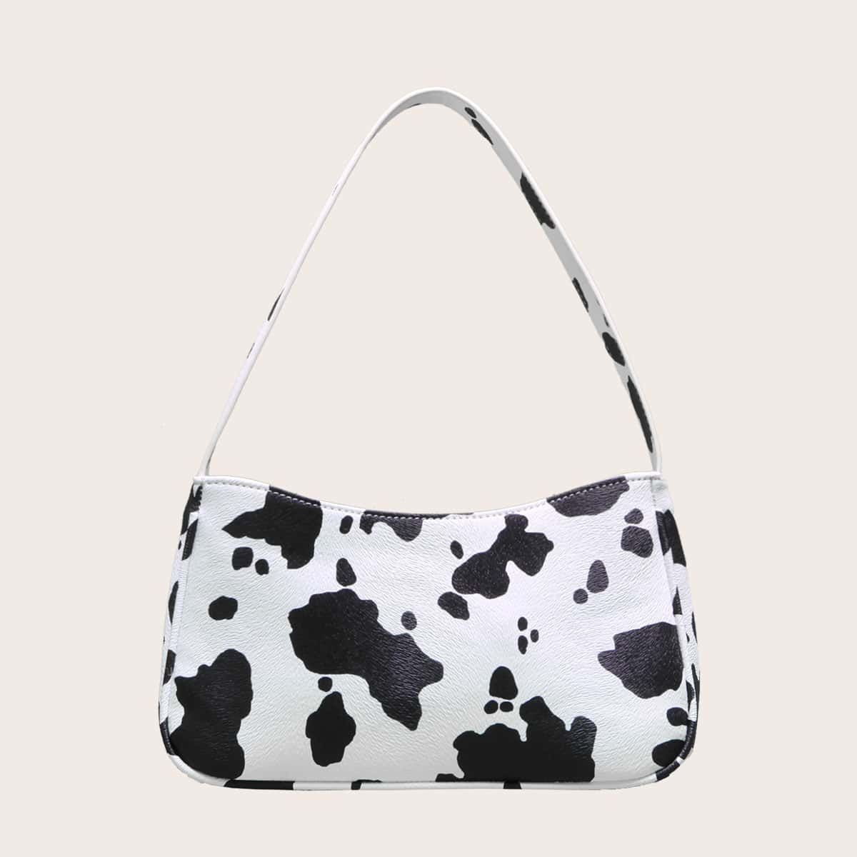 

Cow Pattern Shoulder Bag, Black and white