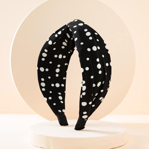 

Polka Dot Print Hair Hoop, Black