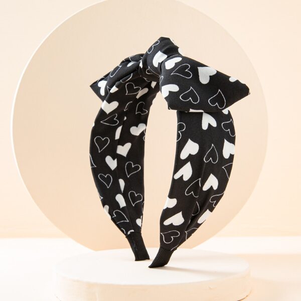 

Heart Print Bow Decor Headband, Black